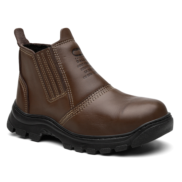 Botina Segurança Ocupacional EPI Vipflex Dallas Elástico Couro Legítimo Látego Chocolate C.A.